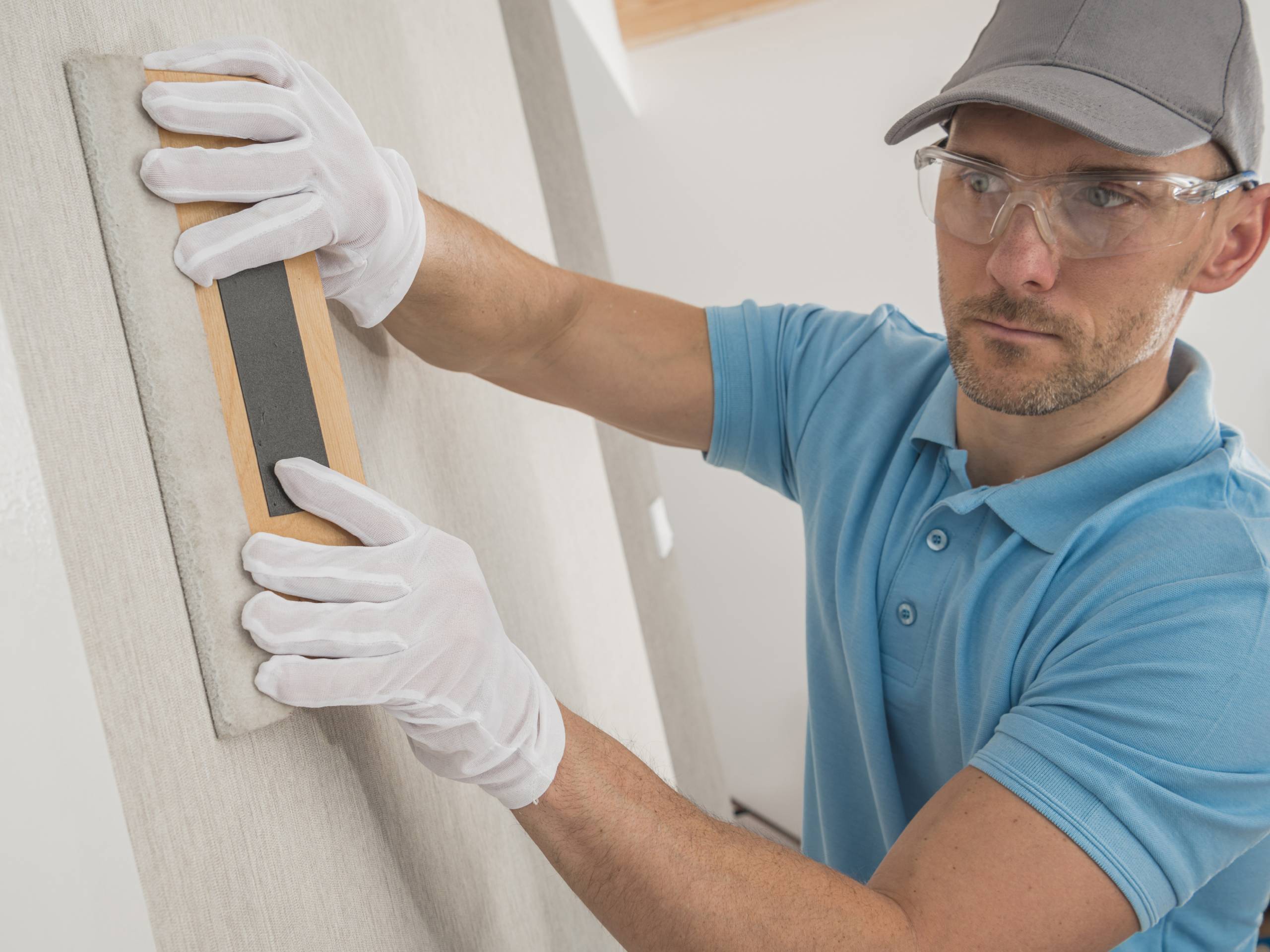 trabajador de obra, emparejando revoque 